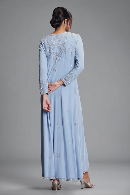 Shop Cherie D Blue Crepe Round Silk Embroidered Anarkali at Aza Fashions Shop_Cherie D_Blue Crepe Round Silk Embroidered Anarkali _at_Aza_Fashions