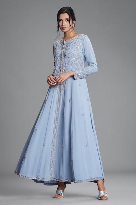 Buy Cherie D Blue Crepe Round Silk Embroidered Anarkali Online at Aza Fashions Buy_Cherie D_Blue Crepe Round Silk Embroidered Anarkali _Online_at_Aza_Fashions