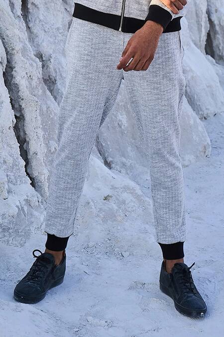 Shop_Dash And Dot_Grey Cotton, Polyester, Spandex Textured Jogger_Online_at_Aza_Fashions