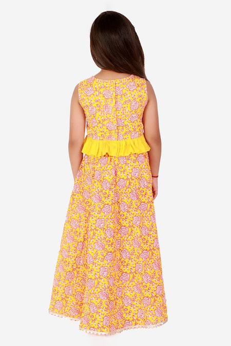 Shop Lil Drama Orange Cotton Gota Patti, Embroidery Floral Print Choli And Lehenga Set at Aza Fashions Shop_Lil Drama_Orange Cotton Gota Patti, Embroidery Floral Print Choli And Lehenga Set _at_Aza_Fashions