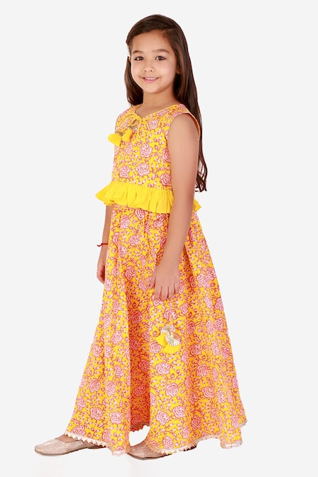 Lil Drama Orange Cotton Gota Patti, Embroidery Floral Print Choli And Lehenga Set Online at Aza Fashions Lil Drama_Orange Cotton Gota Patti, Embroidery Floral Print Choli And Lehenga Set _Online_at_Aza_Fashions