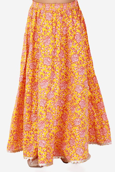 Shop Lil Drama Orange Cotton Gota Patti, Embroidery Floral Print Choli And Lehenga Set Online at Aza Fashions Shop_Lil Drama_Orange Cotton Gota Patti, Embroidery Floral Print Choli And Lehenga Set _Online_at_Aza_Fashions