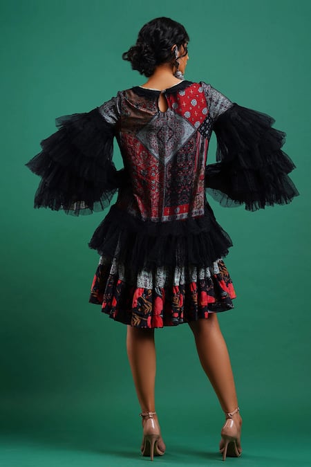 Shop Nidhi Yasha Multi Color Viscose Round Printed Dress at Aza Fashions Shop_Nidhi Yasha_Multi Color Viscose Round Printed Dress _at_Aza_Fashions