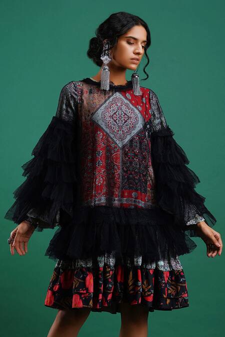 Shop Nidhi Yasha Multi Color Viscose Round Printed Dress Online at Aza Fashions Shop_Nidhi Yasha_Multi Color Viscose Round Printed Dress _Online_at_Aza_Fashions