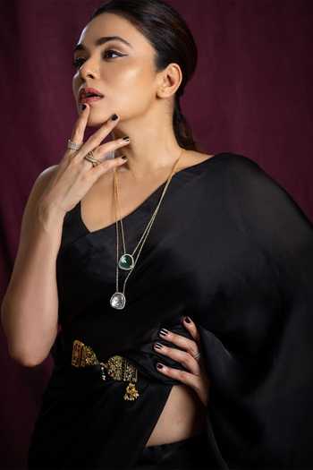 Buy_Aditi Gupta_Black Metallic Thread, Beads Handcrafted Silk Meenakari Belt _Online_at_Aza_Fashions