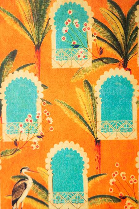 NR By Nidhi Rathi_Orange Printed Suede Box Clutch With Sling_at_Aza_Fashions