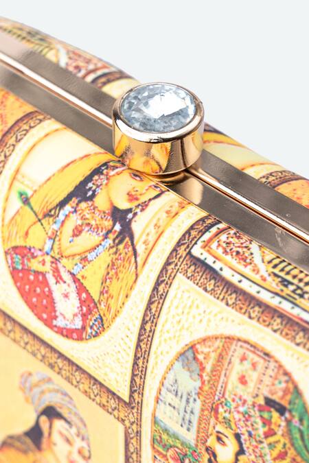 NR By Nidhi Rathi_Multi Color Printed Mughal Clutch With Sling_at_Aza_Fashions