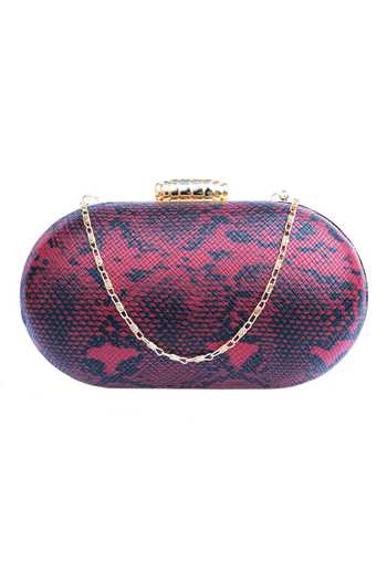 NR By Nidhi Rathi_Red Printed Snake Clutch With Sling_Online_at_Aza_Fashions