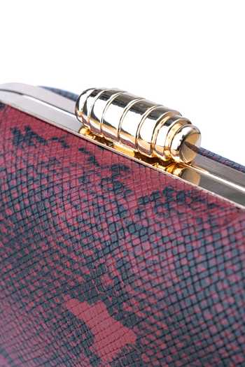 NR By Nidhi Rathi_Red Printed Snake Clutch With Sling_at_Aza_Fashions