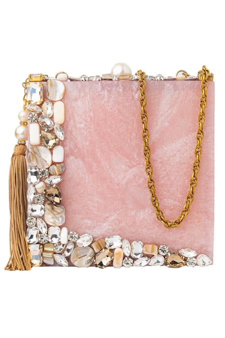 Buy_NR By Nidhi Rathi_Pink Embellished Clutch With Sling_Online_at_Aza_Fashions
