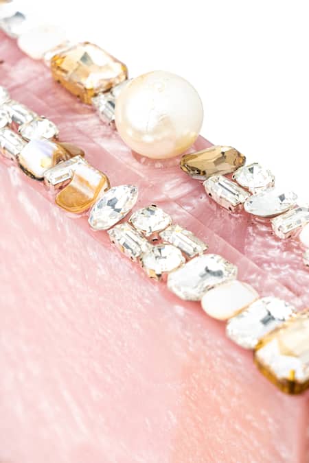 Shop_NR By Nidhi Rathi_Pink Embellished Clutch With Sling_Online_at_Aza_Fashions