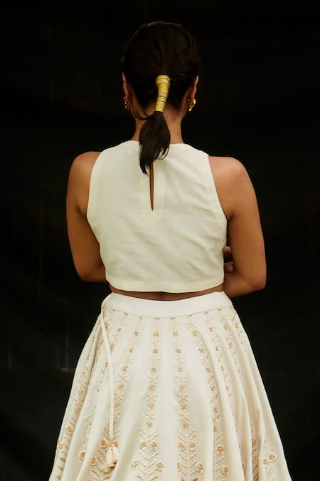 Shop Chandrima White Chanderi Round Embroidered Crop Top at Aza Fashions Shop_Chandrima_White Chanderi Round Embroidered Crop Top _at_Aza_Fashions