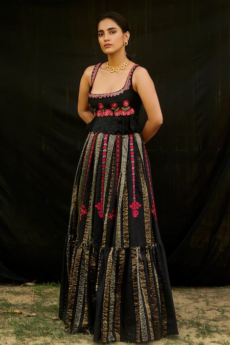 Chandrima Chanderi Pleated Striped Lehenga 