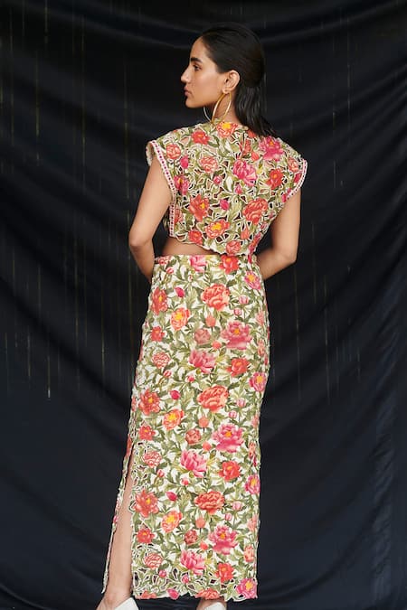 Shop Chandrima Multi Color Chanderi Floral Print Skirt at Aza Fashions Shop_Chandrima_Multi Color Chanderi Floral Print Skirt _at_Aza_Fashions