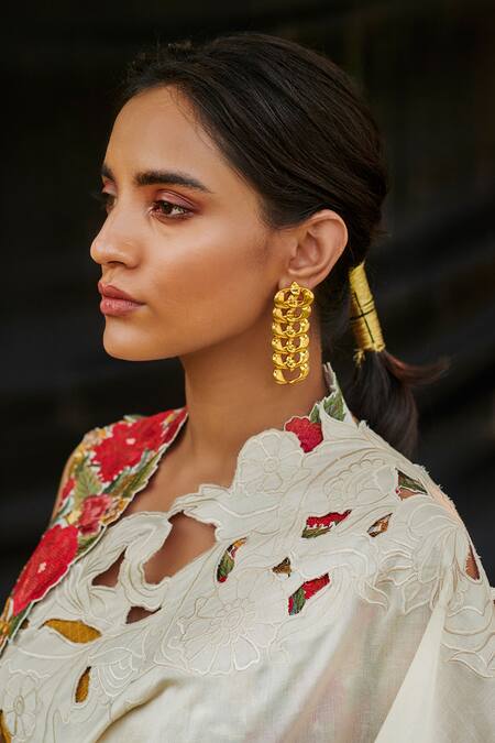 Buy_Chandrima_White Chanderi Cutwork Saree _Online_at_Aza_Fashions