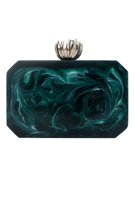 NR By Nidhi Rathi Green Embellished Clutch With Sling 2