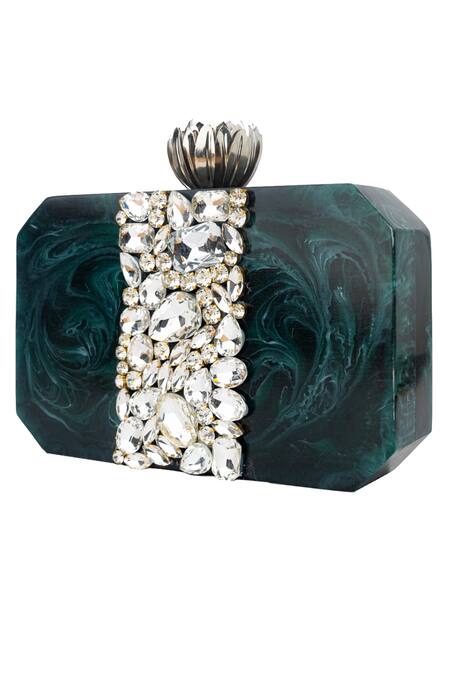 NR By Nidhi Rathi Green Embellished Clutch With Sling 3