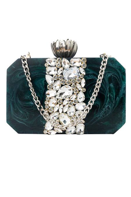 NR By Nidhi Rathi Green Embellished Clutch With Sling 4