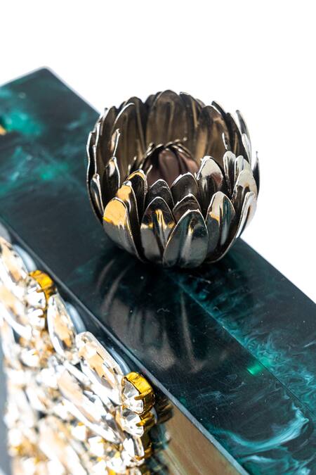 NR By Nidhi Rathi Green Embellished Clutch With Sling 6