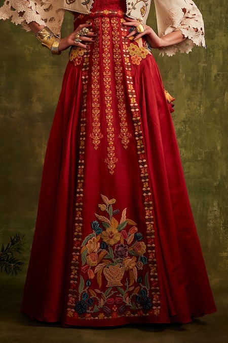 Chandrima_Red Chanderi Panelled Lehenga _Online_at_Aza_Fashions