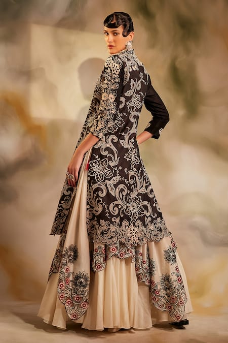 Shop_Chandrima_White Chanderi Layered Lehenga _at_Aza_Fashions