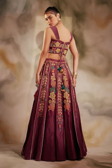 Shop_Chandrima_Purple Chanderi Embroidered Lehenga _at_Aza_Fashions
