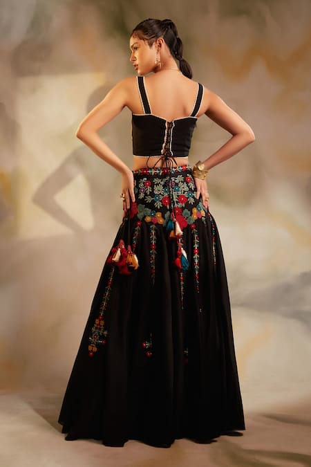 Shop_Chandrima_Black Chanderi Embroidered Lehenga _at_Aza_Fashions