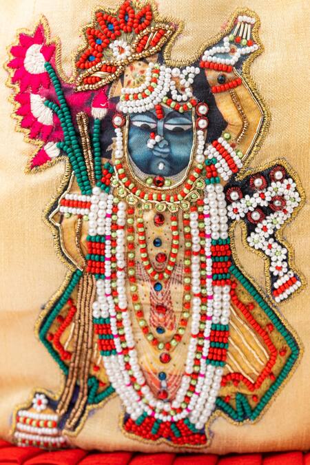 NR By Nidhi Rathi_Beige Embroidered Temple Motif Potli Bag_at_Aza_Fashions