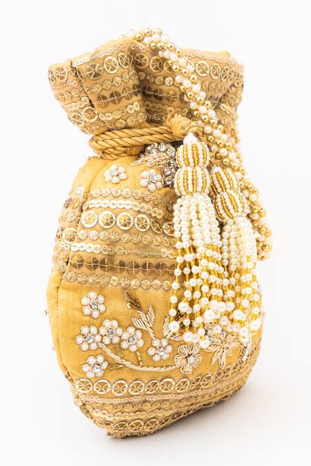 NR By Nidhi Rathi_Gold Embroidered Leilani Potli Bag_Online_at_Aza_Fashions