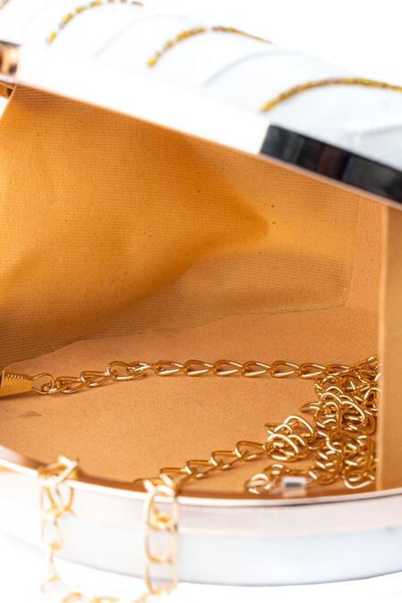 NR By Nidhi Rathi_White Hand Embroidered Camila Round Clutch_at_Aza_Fashions