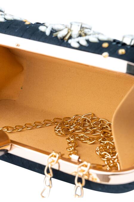 NR By Nidhi Rathi_Black Hand Embroidered Millennium Clutch With Sling_at_Aza_Fashions