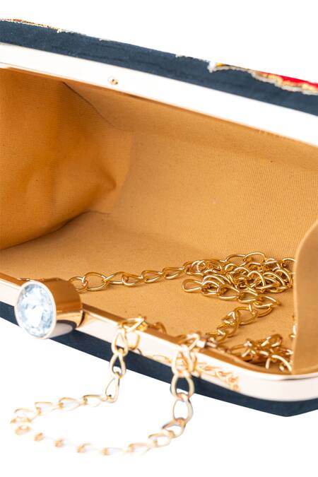 NR By Nidhi Rathi_Black Hand Embroidered Rose Clutch_at_Aza_Fashions