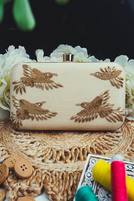 NR BY NIDHI RATHI Raw Silk Eagle Embroidered Clutch 