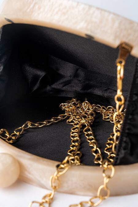 Shop_NR By Nidhi Rathi_Beige Embroidery, Sequins Resin Stone Embellished Clutch_Online_at_Aza_Fashions