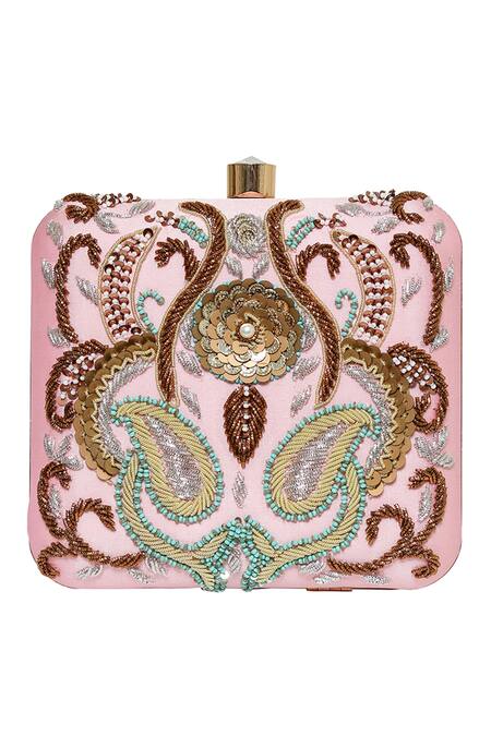 NR By Nidhi Rathi Pink Embroidered Hand Clutch Bag Online at Aza Fashions NR By Nidhi Rathi_Pink Embroidered Hand Clutch Bag_Online_at_Aza_Fashions