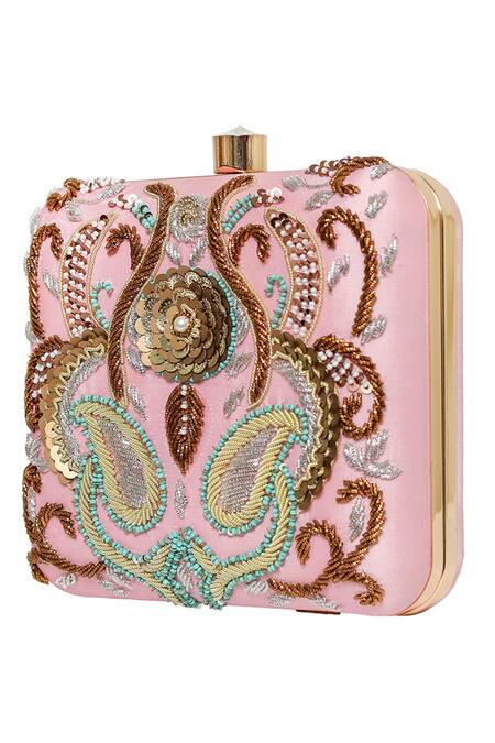 Buy NR By Nidhi Rathi Pink Embroidered Hand Clutch Bag Online at Aza Fashions Buy_NR By Nidhi Rathi_Pink Embroidered Hand Clutch Bag_Online_at_Aza_Fashions