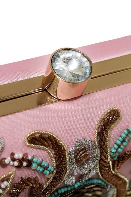 NR By Nidhi Rathi Pink Embroidered Hand Clutch Bag at Aza Fashions NR By Nidhi Rathi_Pink Embroidered Hand Clutch Bag_at_Aza_Fashions