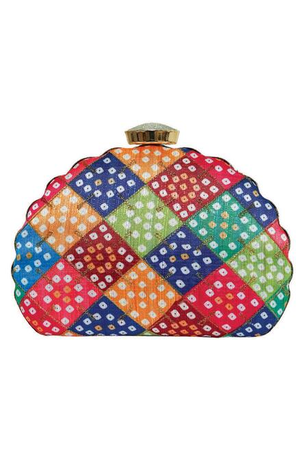 NR By Nidhi Rathi_Multi Color Digital Print Bandhani Clutch Bag_Online_at_Aza_Fashions