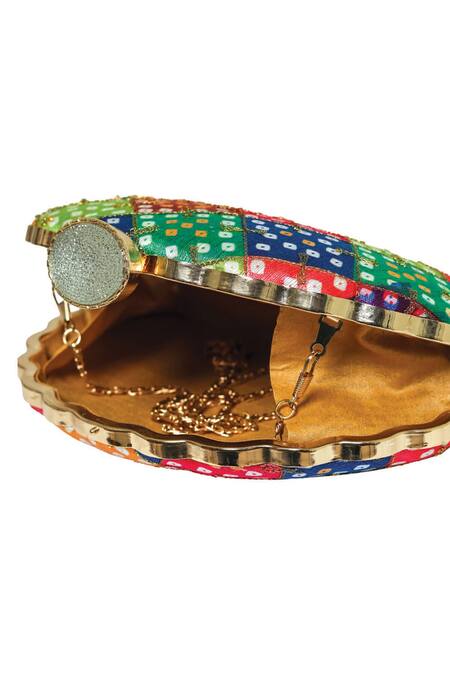 Shop_NR By Nidhi Rathi_Multi Color Digital Print Bandhani Clutch Bag_Online_at_Aza_Fashions