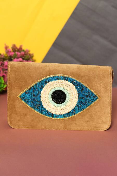 NR BY NIDHI RATHI Gold Cut Dana And Bead Work Evil Eye Embroidered Sling Bag 