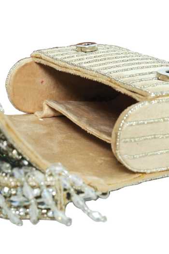 Shop_NR By Nidhi Rathi_Cream Stone Suede Embellished Hand Bag_Online_at_Aza_Fashions