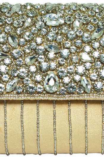 NR By Nidhi Rathi_Cream Stone Suede Embellished Hand Bag_at_Aza_Fashions