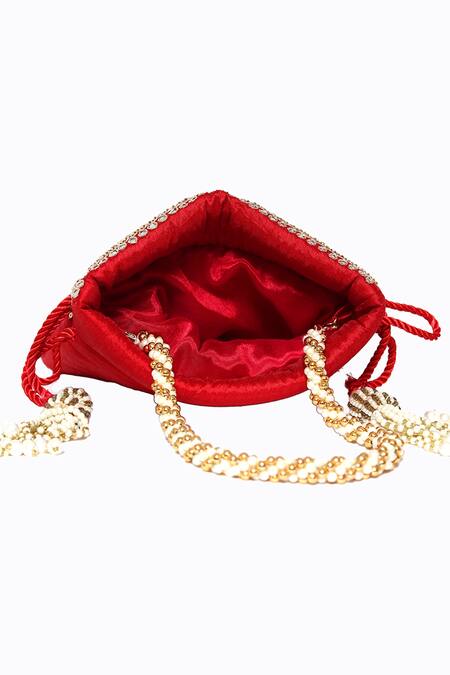 Shop NR By Nidhi Rathi Red Mirror Floral Geometric Embroidered Potli Bag Online at Aza Fashions Shop_NR By Nidhi Rathi_Red Mirror Floral Geometric Embroidered Potli Bag_Online_at_Aza_Fashions