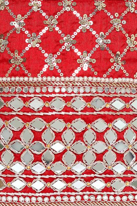 NR By Nidhi Rathi Red Mirror Floral Geometric Embroidered Potli Bag at Aza Fashions NR By Nidhi Rathi_Red Mirror Floral Geometric Embroidered Potli Bag_at_Aza_Fashions