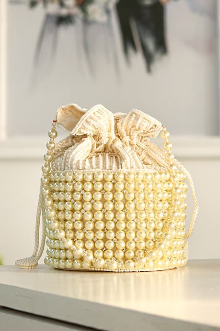 White and brown pearl potli bag – Lady Selection Inc