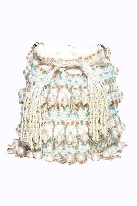 Buy_NR By Nidhi Rathi_White Embroidered Pearl Potli_Online_at_Aza_Fashions