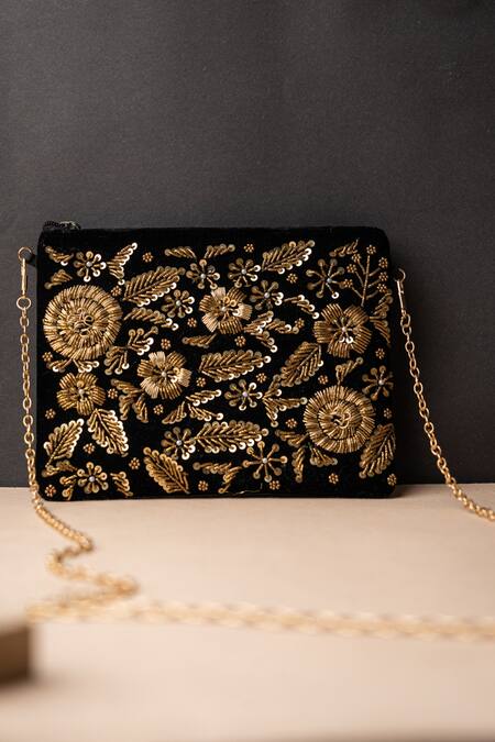 Buy NR By Nidhi Rathi Black Embroidered Pouch With Sling at Aza Fashions Buy_NR By Nidhi Rathi_Black Embroidered Pouch With Sling_at_Aza_Fashions