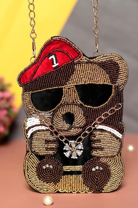 NR BY NIDHI RATHI Multi Color Bead Work And Stone Flower Teddy Embroidered Mobile Cover 