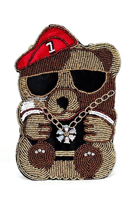 Buy_NR By Nidhi Rathi_Multi Color Bead Work And Stone Flower Teddy Embroidered Mobile Cover_Online_at_Aza_Fashions