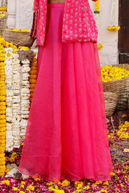 Buy Chhavvi Aggarwal Pink Organza, Crepe Floral Motifs, Sequin Work, Printed Jacket And Lehenga Set Online at Aza Fashions Buy_Chhavvi Aggarwal_Pink Organza, Crepe Floral Motifs, Sequin Work, Printed Jacket And Lehenga Set_Online_at_Aza_Fashions